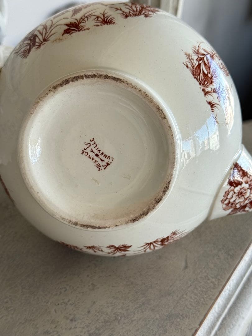 フランスアンティーク陶器リュネヴィルMesange茶ティーポット