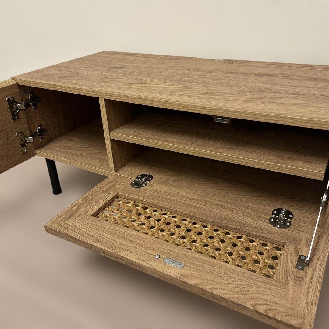 【LOWYA製】ラタン調テレビボード 幅80 コード穴付き 脚付きデザイン