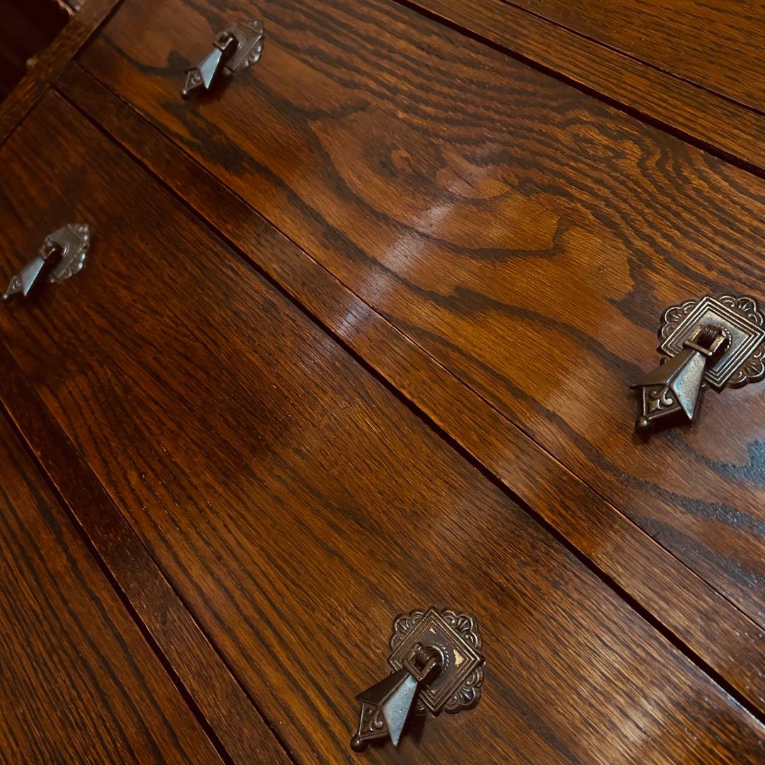 イギリスアンティーク　オーク材　ハイチェスト　6段キャビネット　英国家具