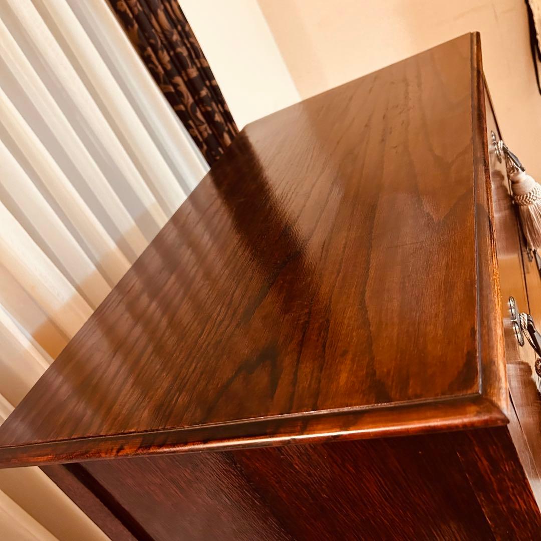 イギリスアンティーク　オーク材　ハイチェスト　6段キャビネット　英国家具