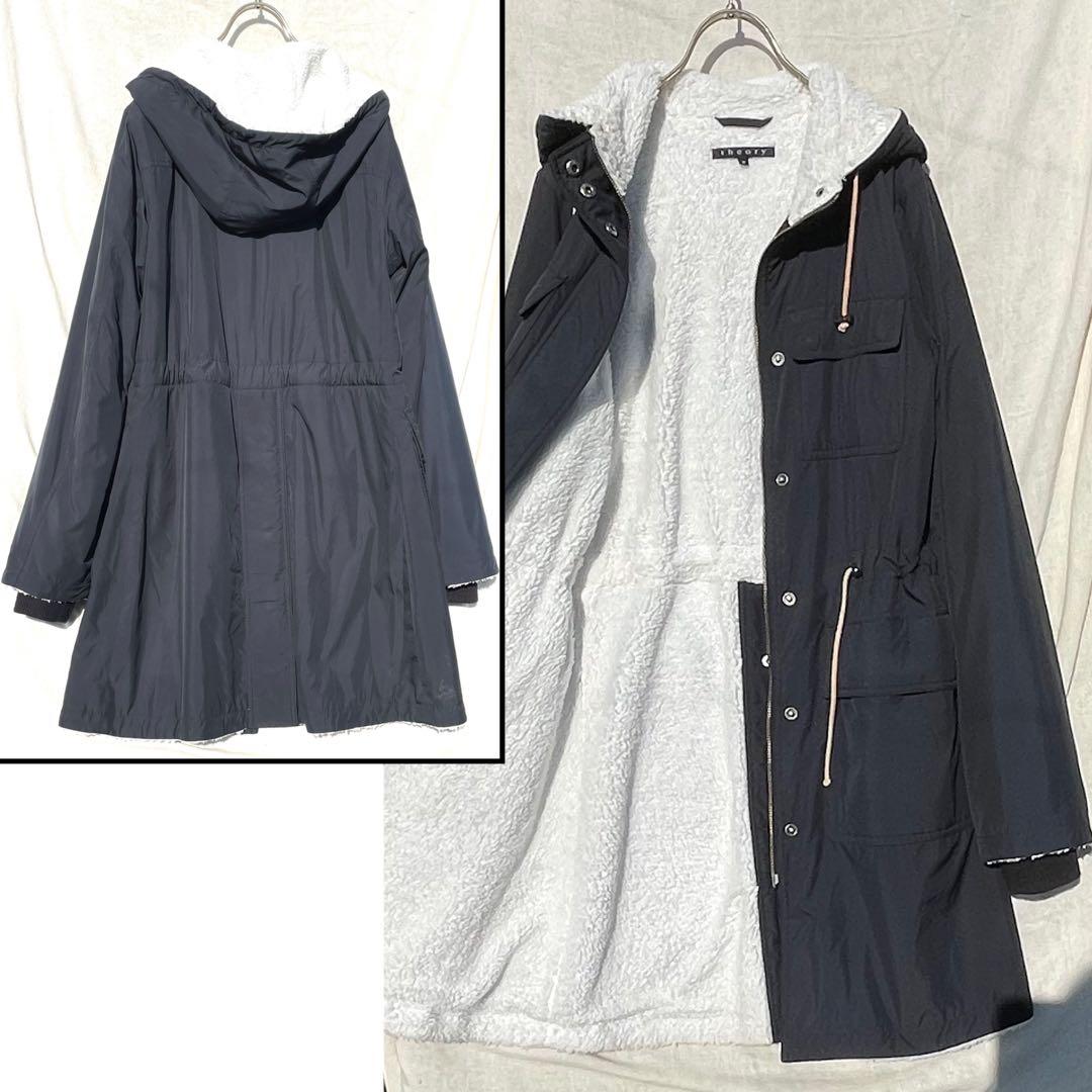 ボア モッズコート フード ウール コットン フーデッドコート ホワイト 黒