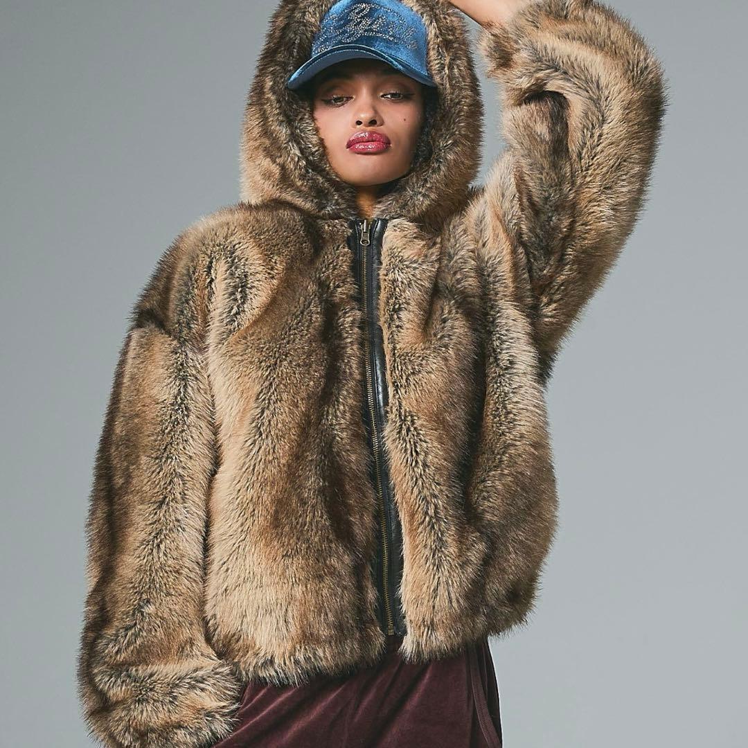 ジャケット・アウター X-girl PATCHED FAUX FUR HOODED JACKET M