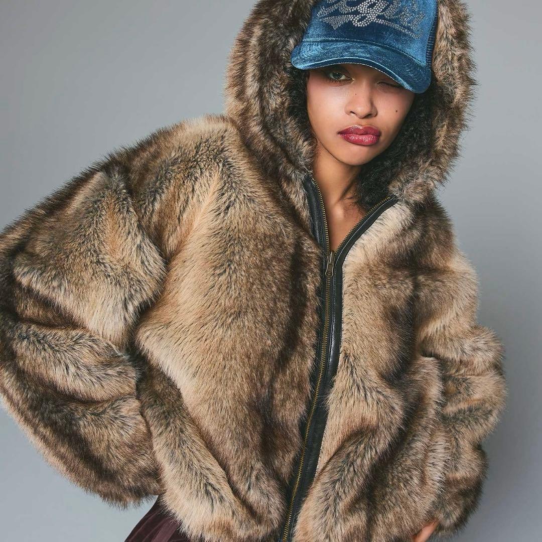 ジャケット・アウター X-girl PATCHED FAUX FUR HOODED JACKET M
