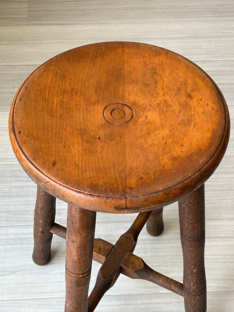 アンティーク 木製スツール　丸椅子　アトリエ　ビンテージ　古道具　チェア　レトロ