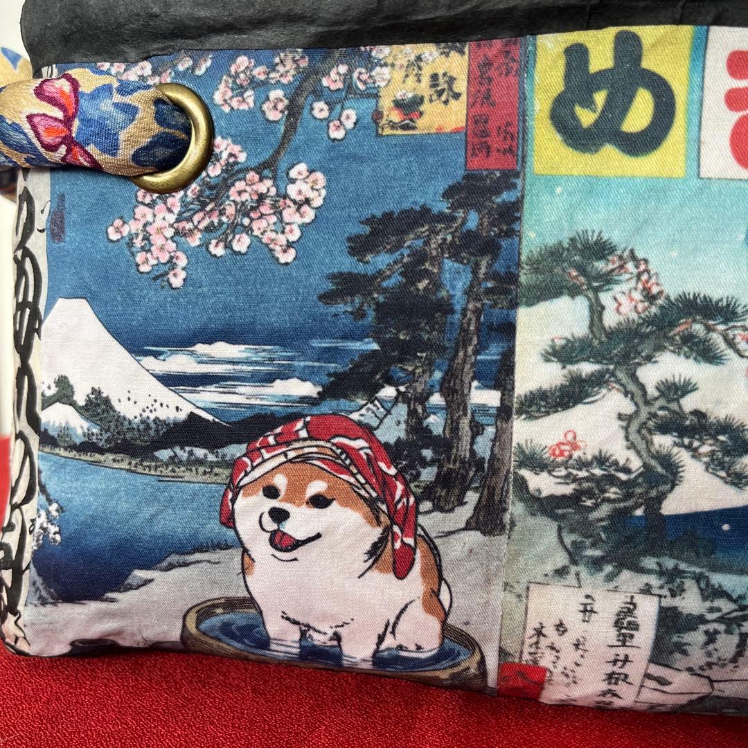 温泉犬 和犬 柴犬 富士山 一閑張り バッグ かごバッグ ハンドバッグ