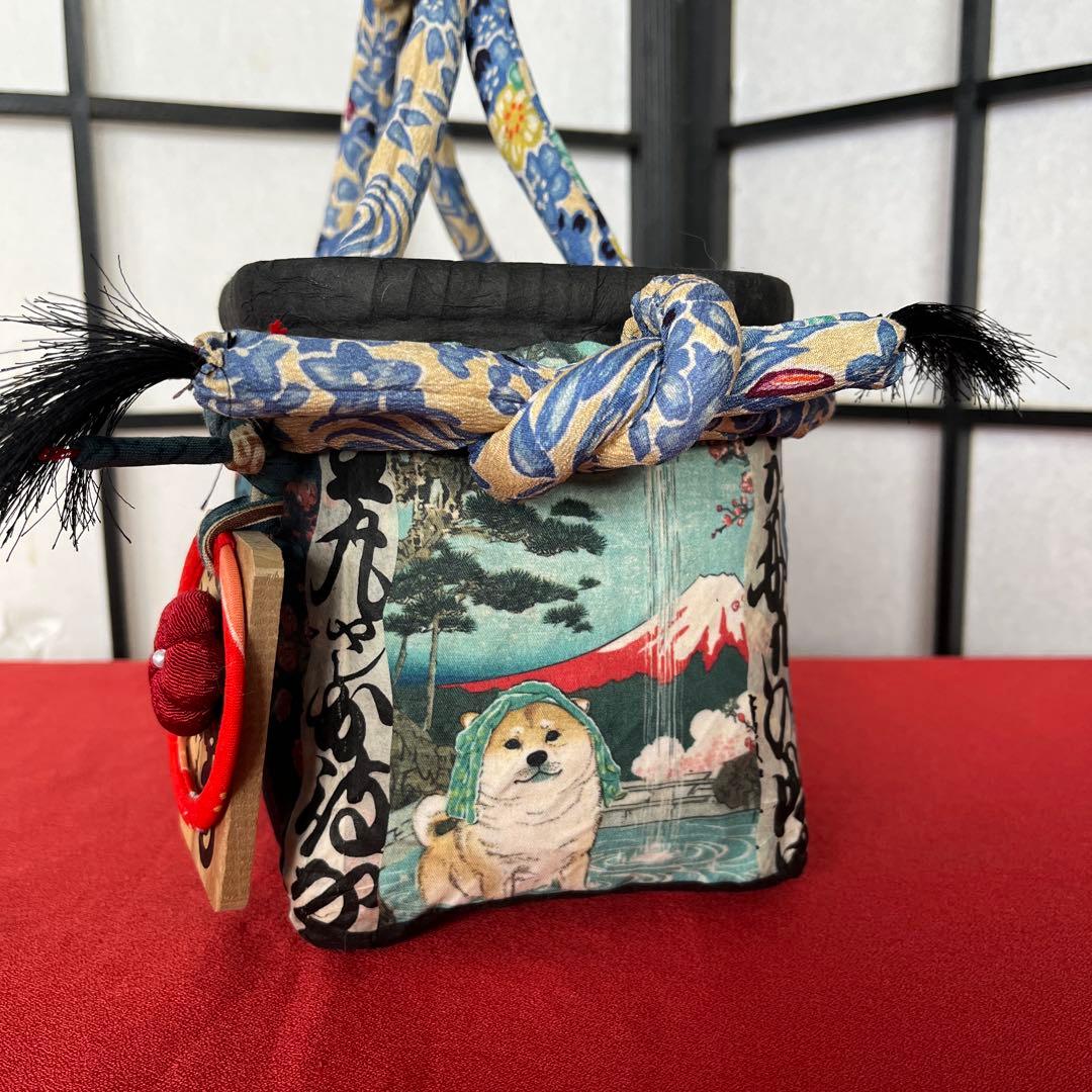 温泉犬 和犬 柴犬 富士山 一閑張り バッグ かごバッグ ハンドバッグ