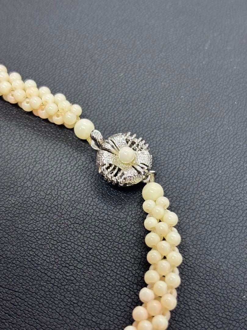 天然サンゴ　桃色白サンゴ 二重デザインネックレス 珊瑚　オシャレ上品