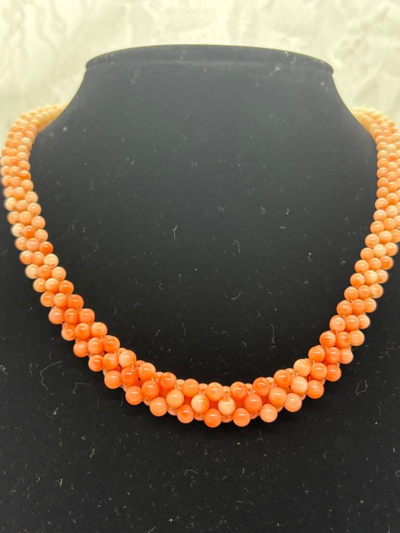 天然サンゴ　桃色白サンゴ 二重デザインネックレス 珊瑚　オシャレ上品