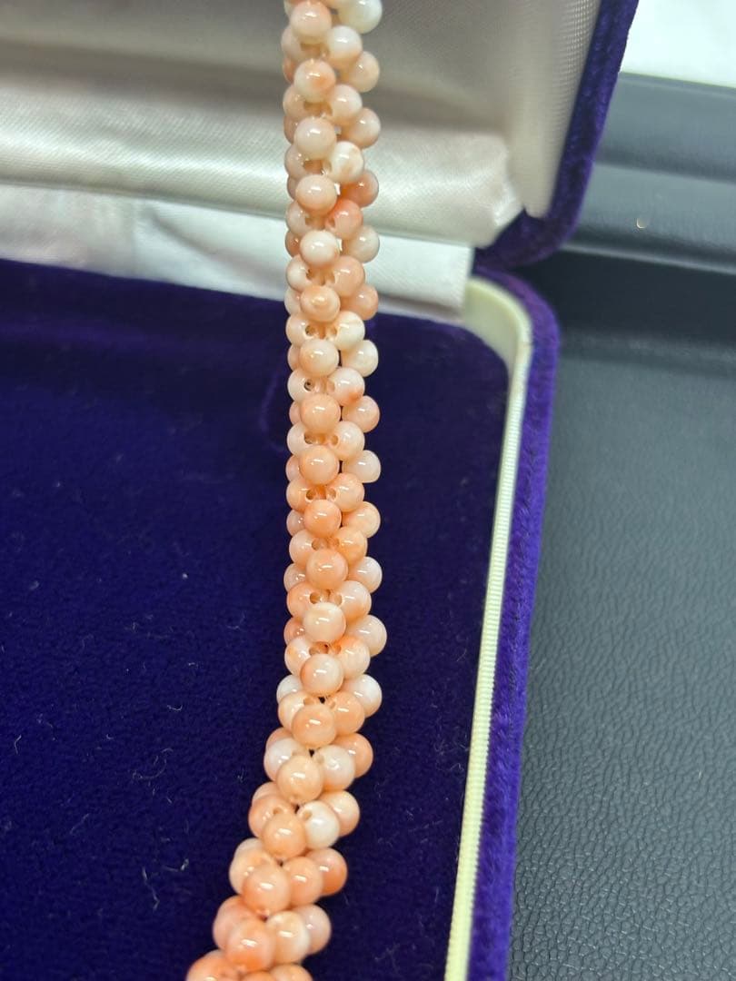 天然サンゴ　桃色白サンゴ 二重デザインネックレス 珊瑚　オシャレ上品