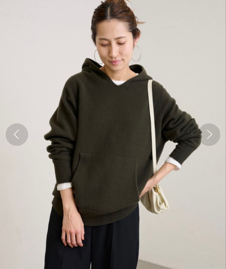 FRAMeWORK ウールカシミヤ フード パーカー ニット ダークグリーン