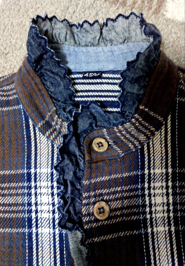 45R 藍ざっくりネルフリルブラウス