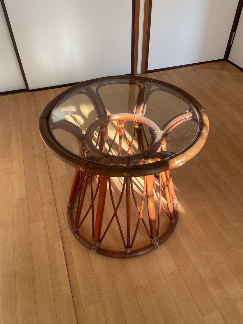 ラタン ガラステーブル 円形 サイドテーブル
