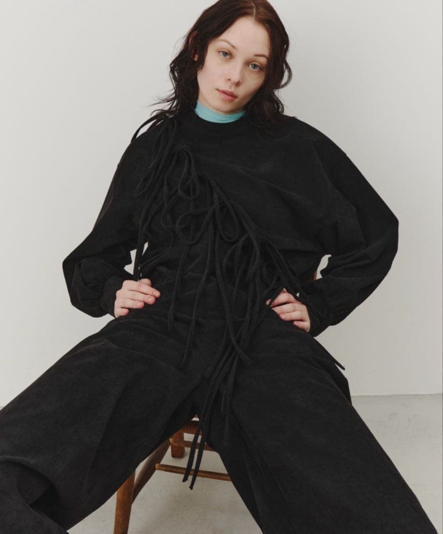 pernaコーデュロイリボンオールインワン