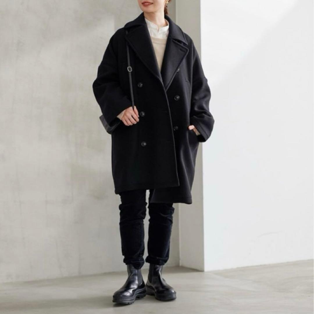 極美品 フレームワーク 23AW ロングPコート ダブルフェイス ゆったり 紺