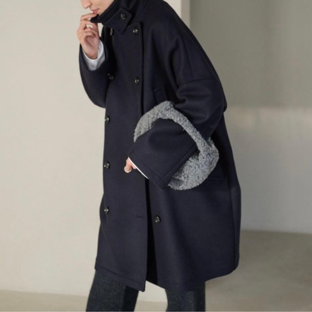 極美品 フレームワーク 23AW ロングPコート ダブルフェイス ゆったり 紺