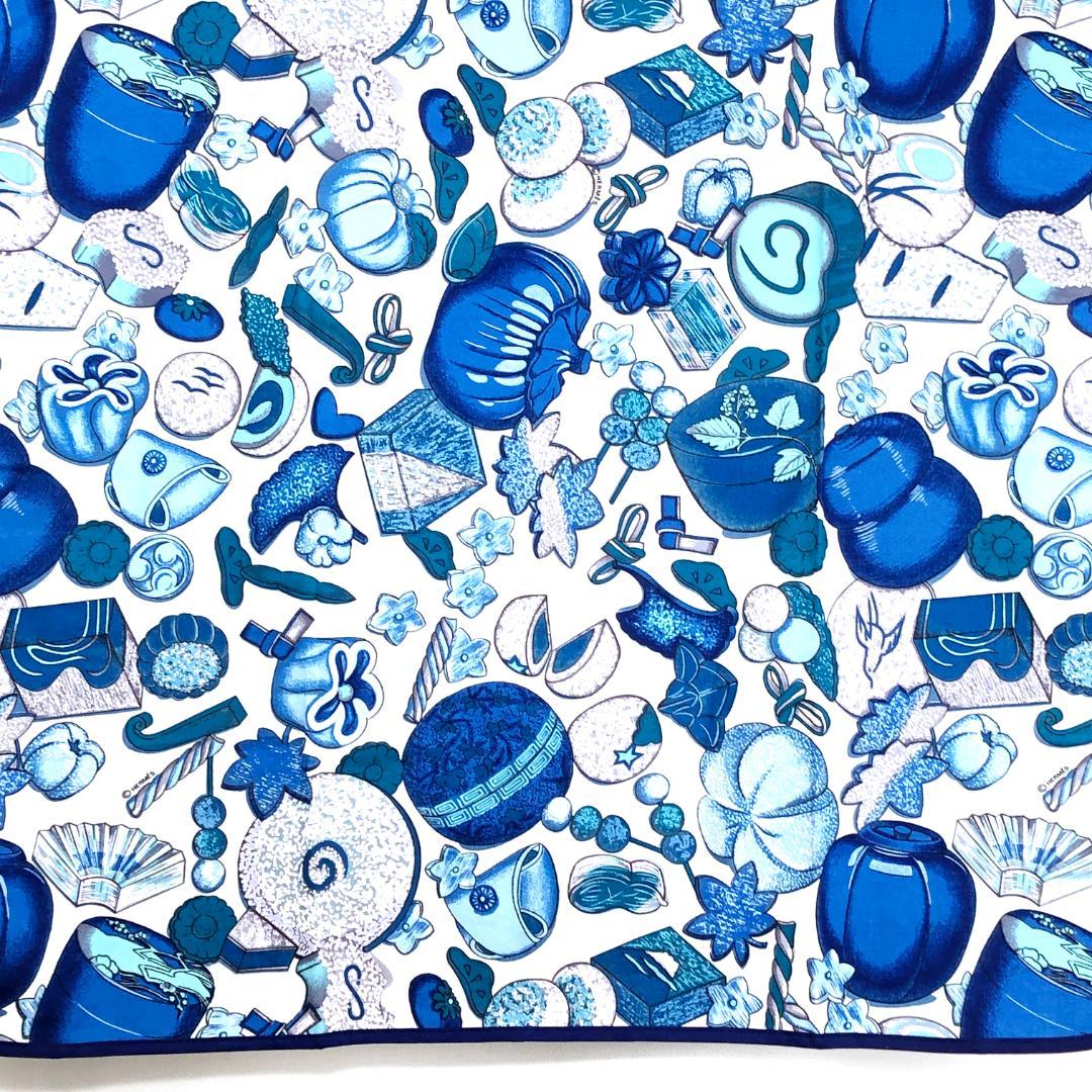 【美品・箱付き】エルメス／調理用エプロン 和洋折衷絵柄／ネイビー