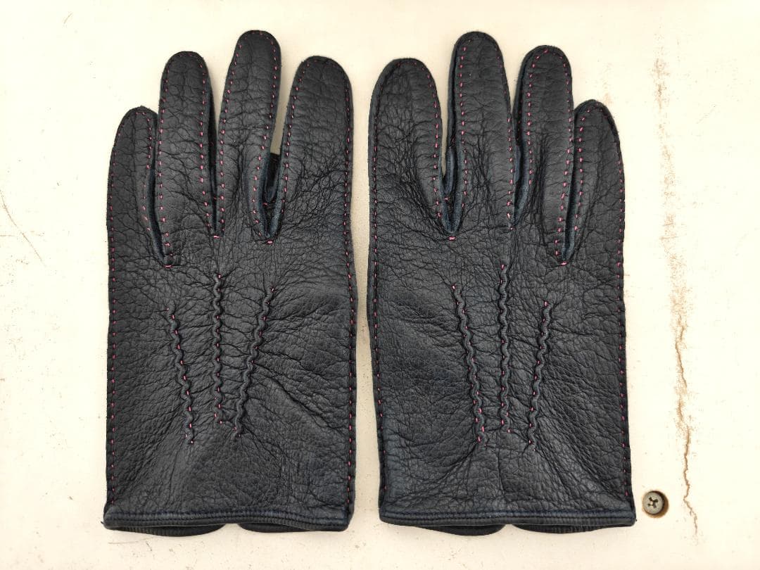 極美品 デンツ ペッカリー グローブ アンライニング 裏地無し ダークネイビー