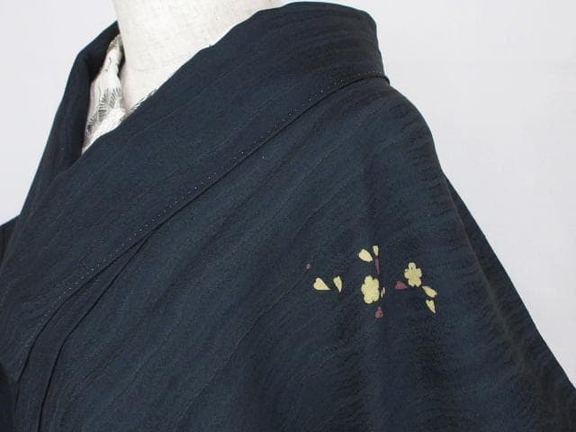 未着用に近い！美品＊お宝尽し＆花柄＊鉄紺色＊訪問着＊横幅大＊１６４ｃｍ＊裄６９