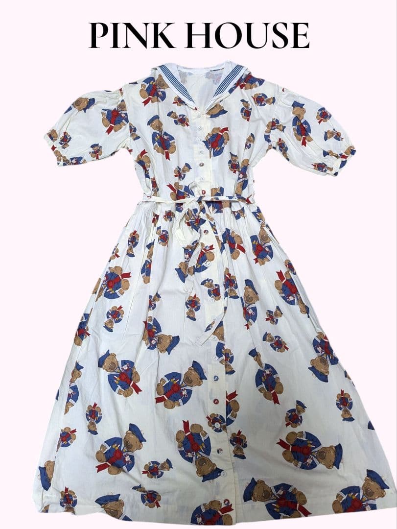 ピンクハウス　PINK HOUSE ロングワンピース セーラー ベアー くま