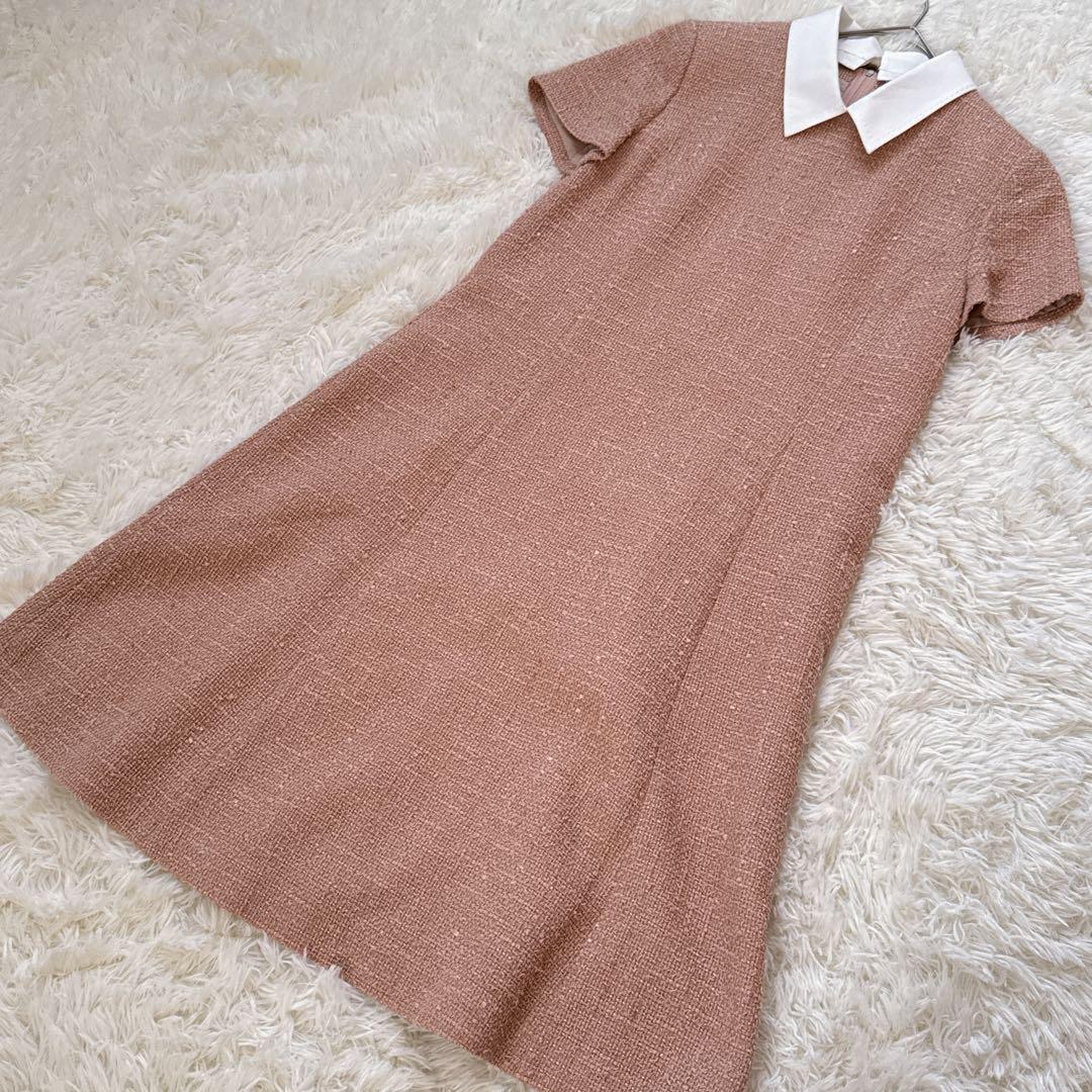 FOXEY ツイード 襟付き 半袖ワンピース 40 ベージュ 希少サイズ 上品