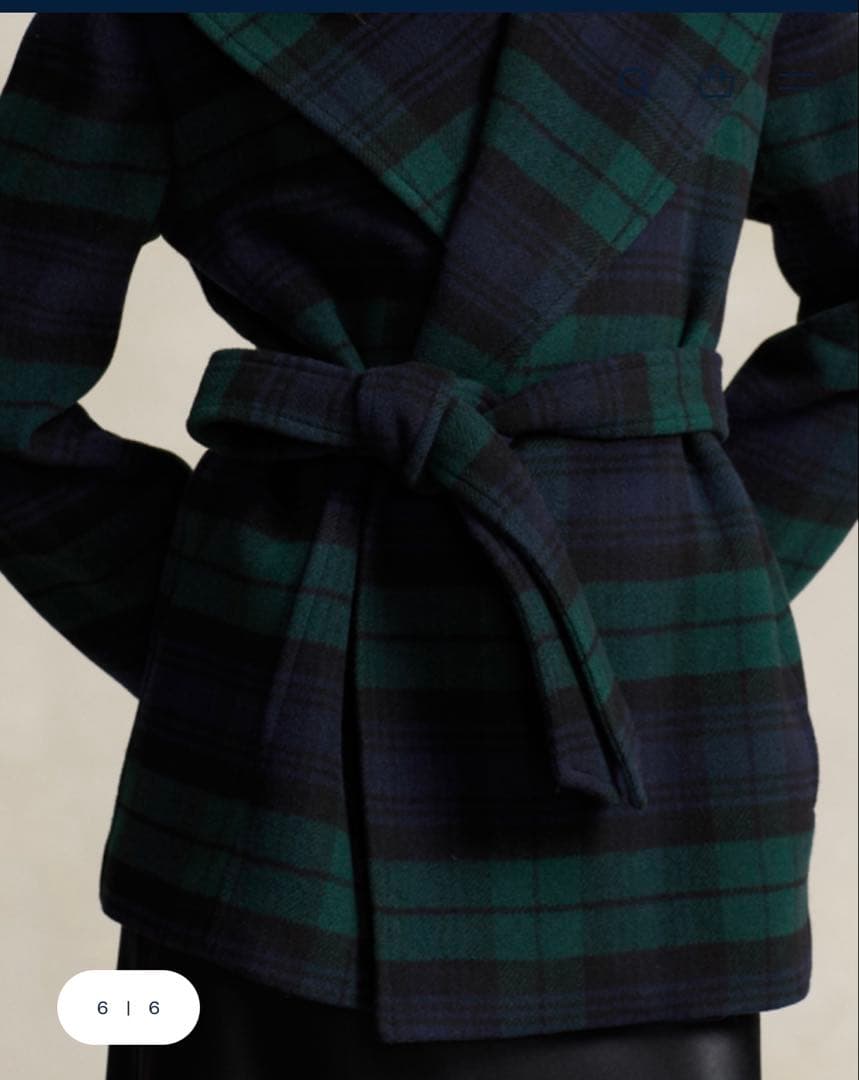 POLO RALPH LAUREN プラッド ウールブレンドツイルラップコート