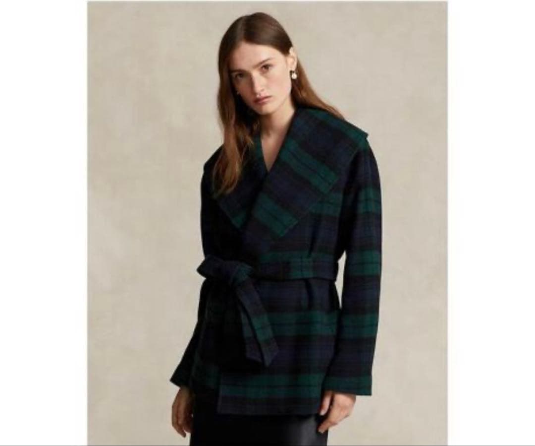 POLO RALPH LAUREN プラッド ウールブレンドツイルラップコート