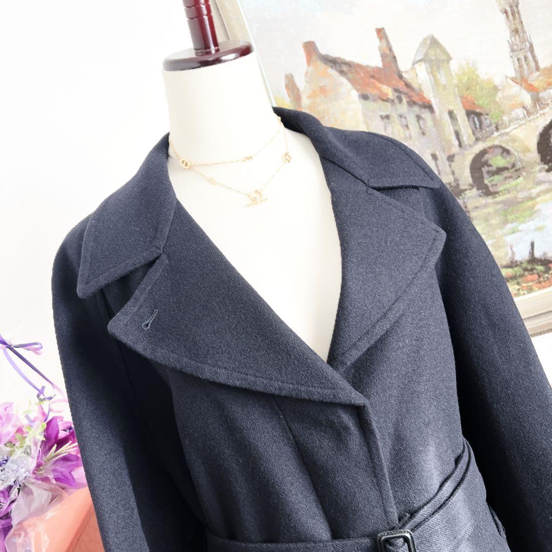 極美品　HERMESエルメス　ネイビー　ベルト　カシミヤ　ダブルフェイス　コート