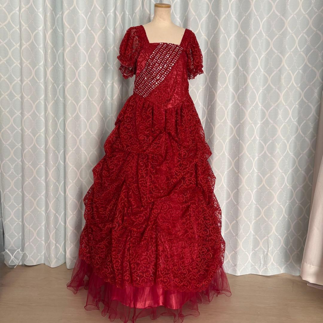 【大きいサイズ】カラオケ衣装 ステージドレス レース仕立てのワインカラードレス
