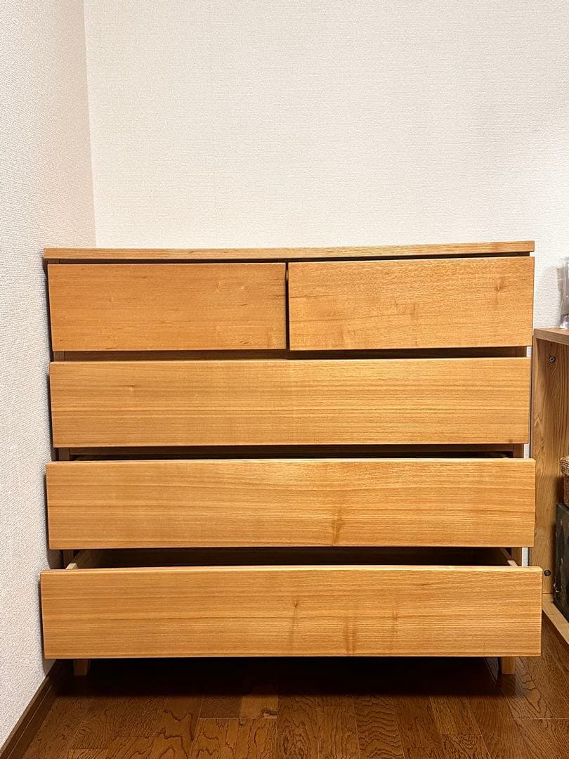 【廃番】【希少】無印良品 タモ材 チェスト 4段ワイド タンス