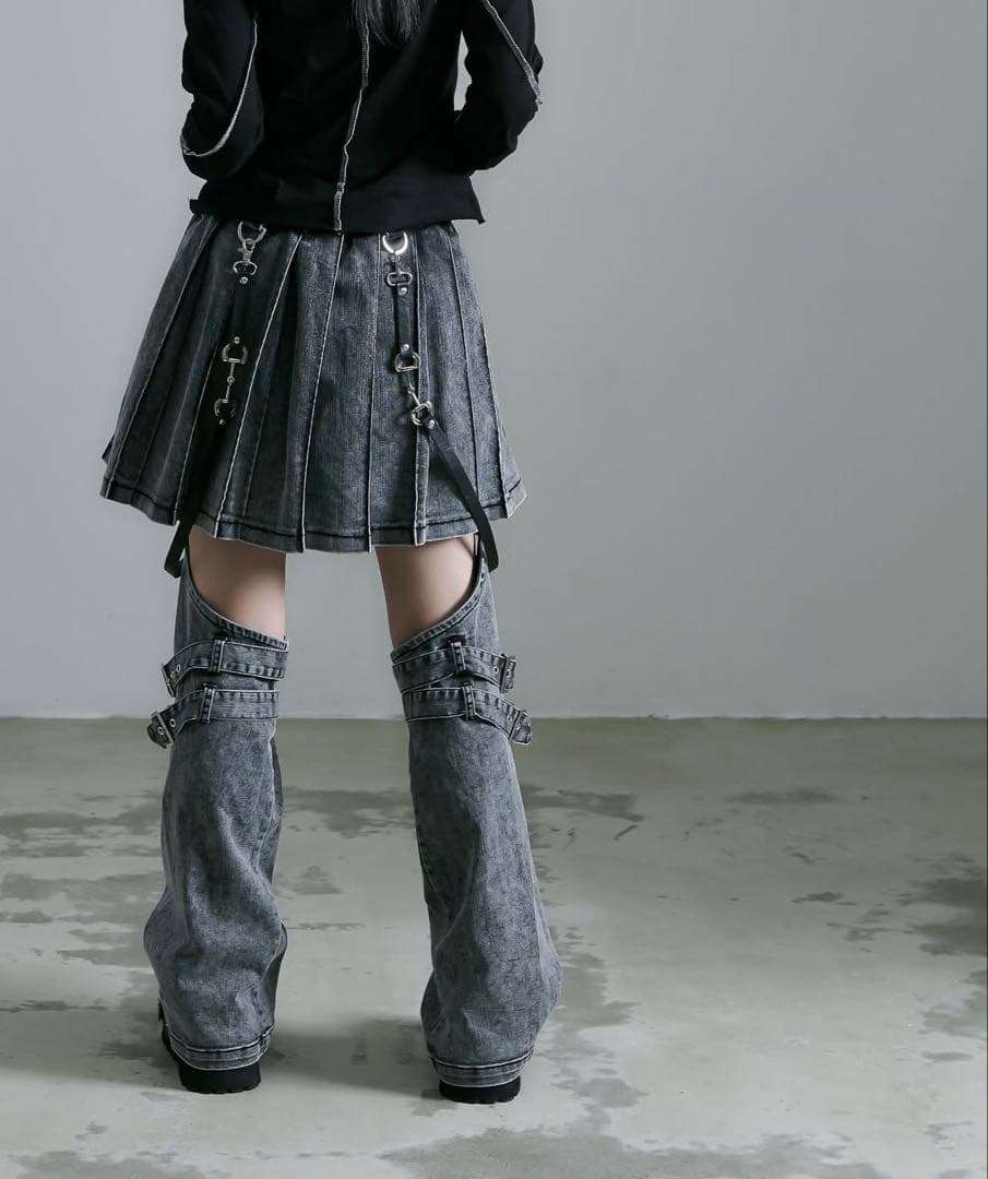 REFLEM レフレム レッグカバー付きレイヤードデニムショーパン グレー