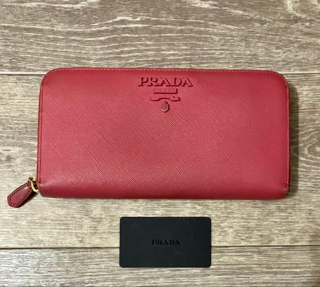 PRADA プラダ 長財布 ロゴ サフィアーノ レザー ラウンドジップ ピンク