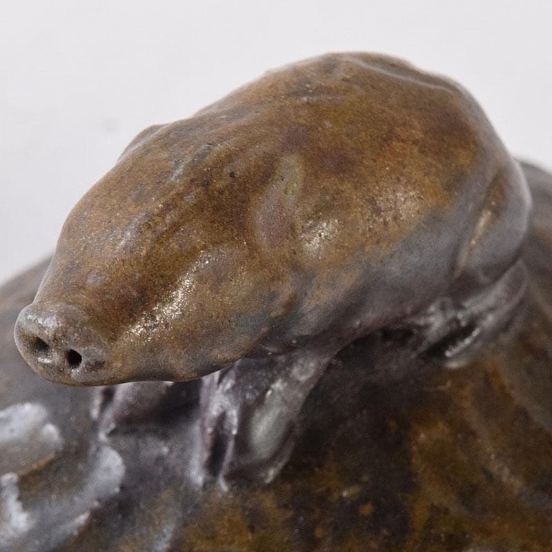 Lukes　茶道具　備前焼　人間国宝　金重陶陽作　猪摘香合　V　R8407