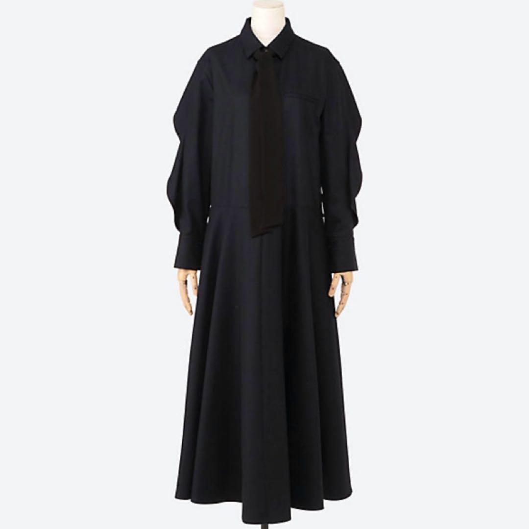 2024 エブール ウールカシミアポプリン リボンタイワンピース 定価10.8万