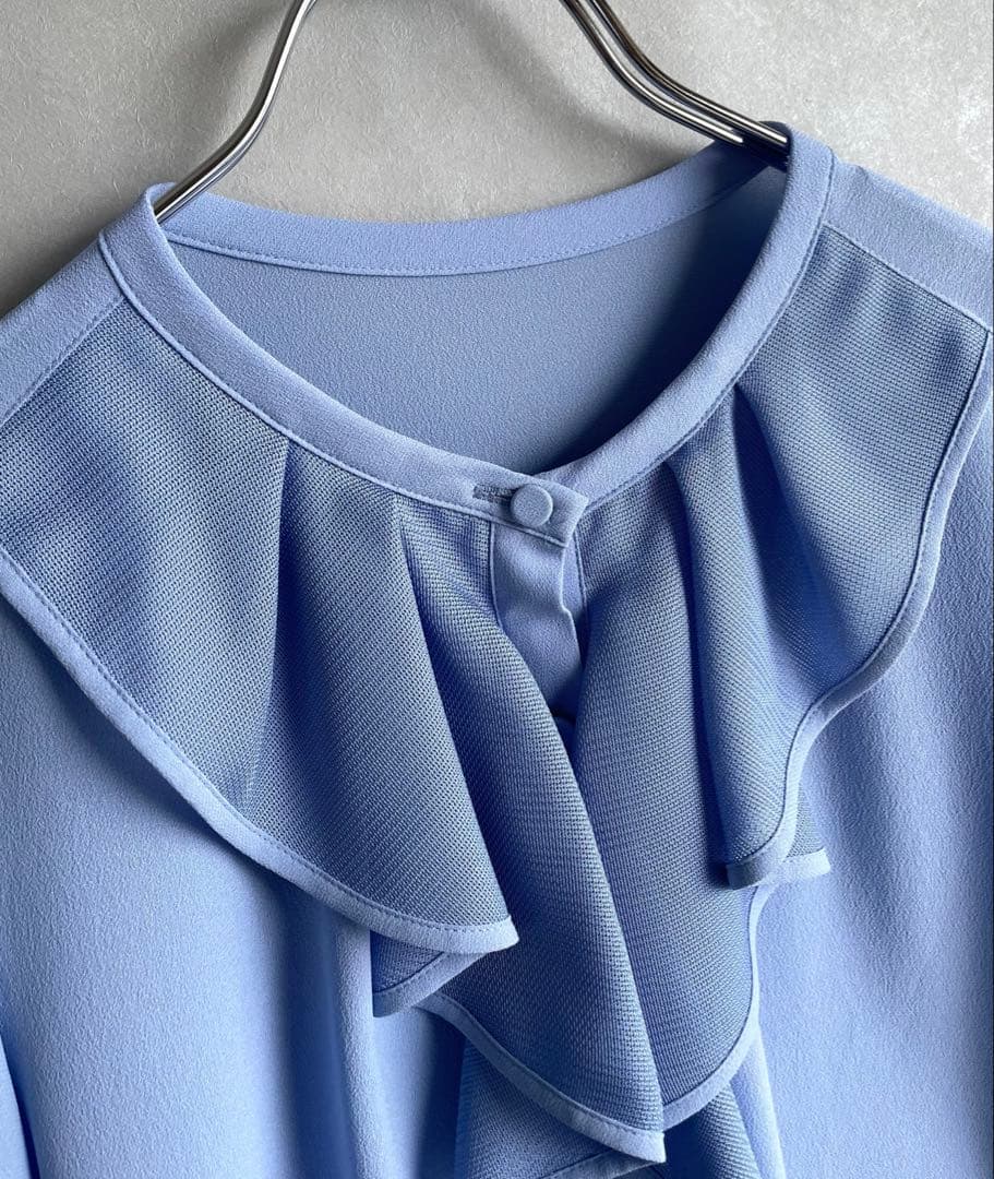 未使用タグ付き✨アナイ 2025 ジョーゼットカラミラッフルブラウス 38 水色