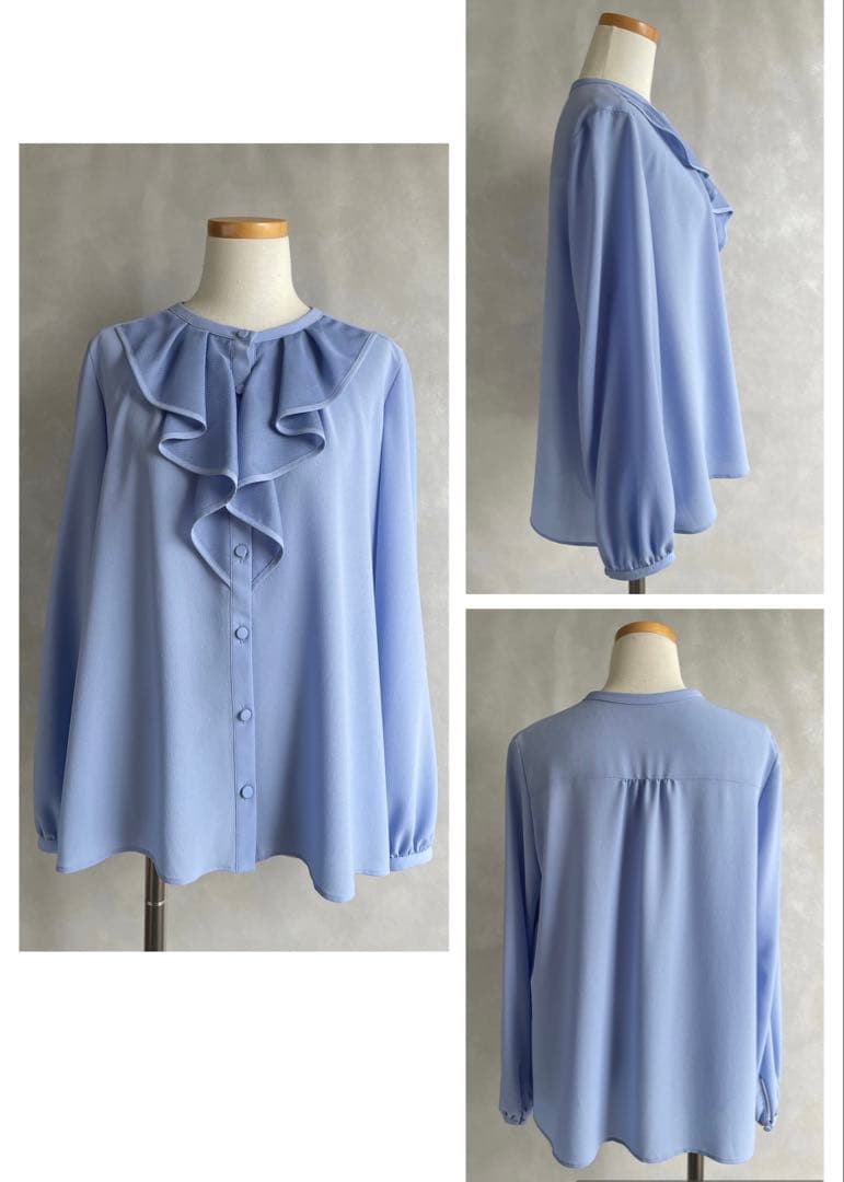 未使用タグ付き✨アナイ 2025 ジョーゼットカラミラッフルブラウス 38 水色