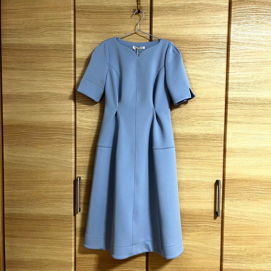 CINEMATIQ ストレッチハートネックワンピース ライトブルー Ｌ 新品