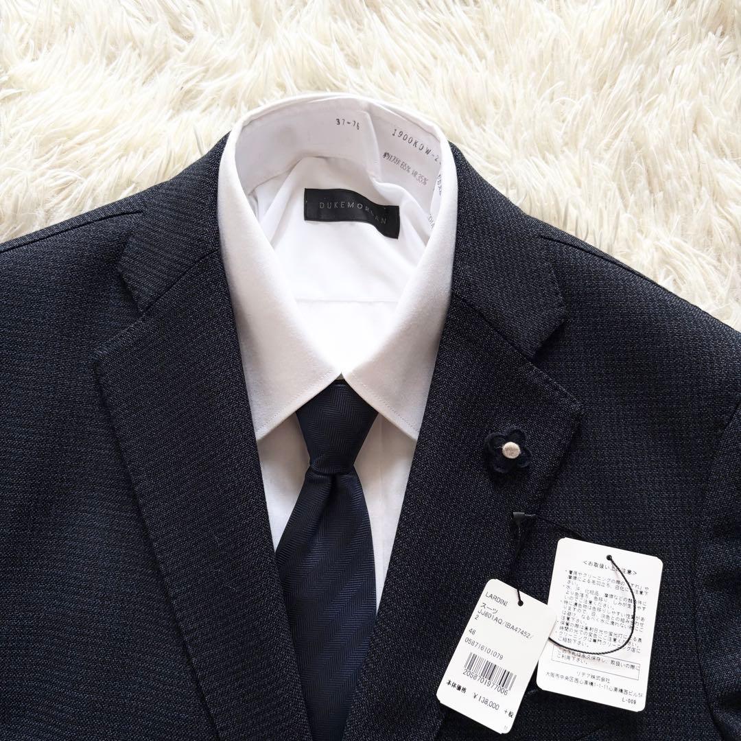 <極美品>LARDINI ネイビー ウール スーツ ブートニエール サイズ48