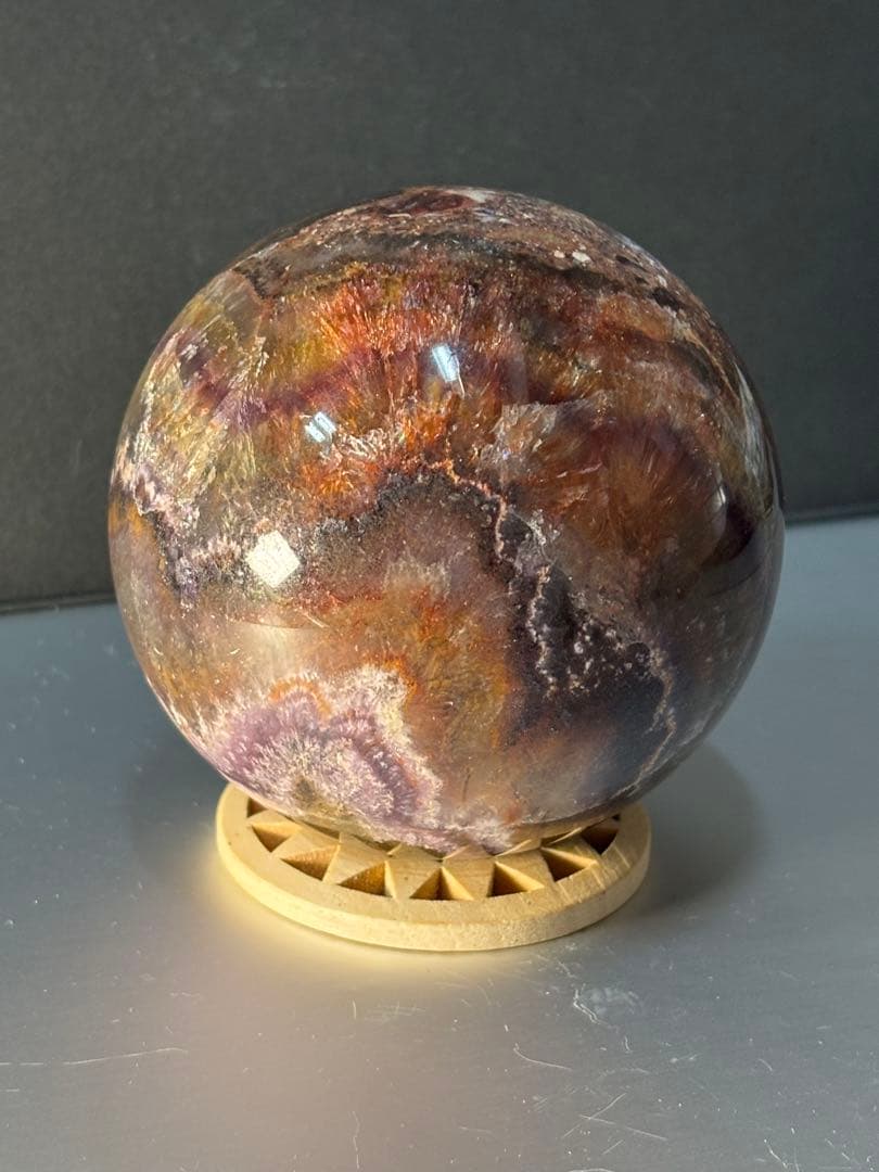 レア　オーラライト23 フローライト共生　スフィア　7.42cm 絶妙な美色