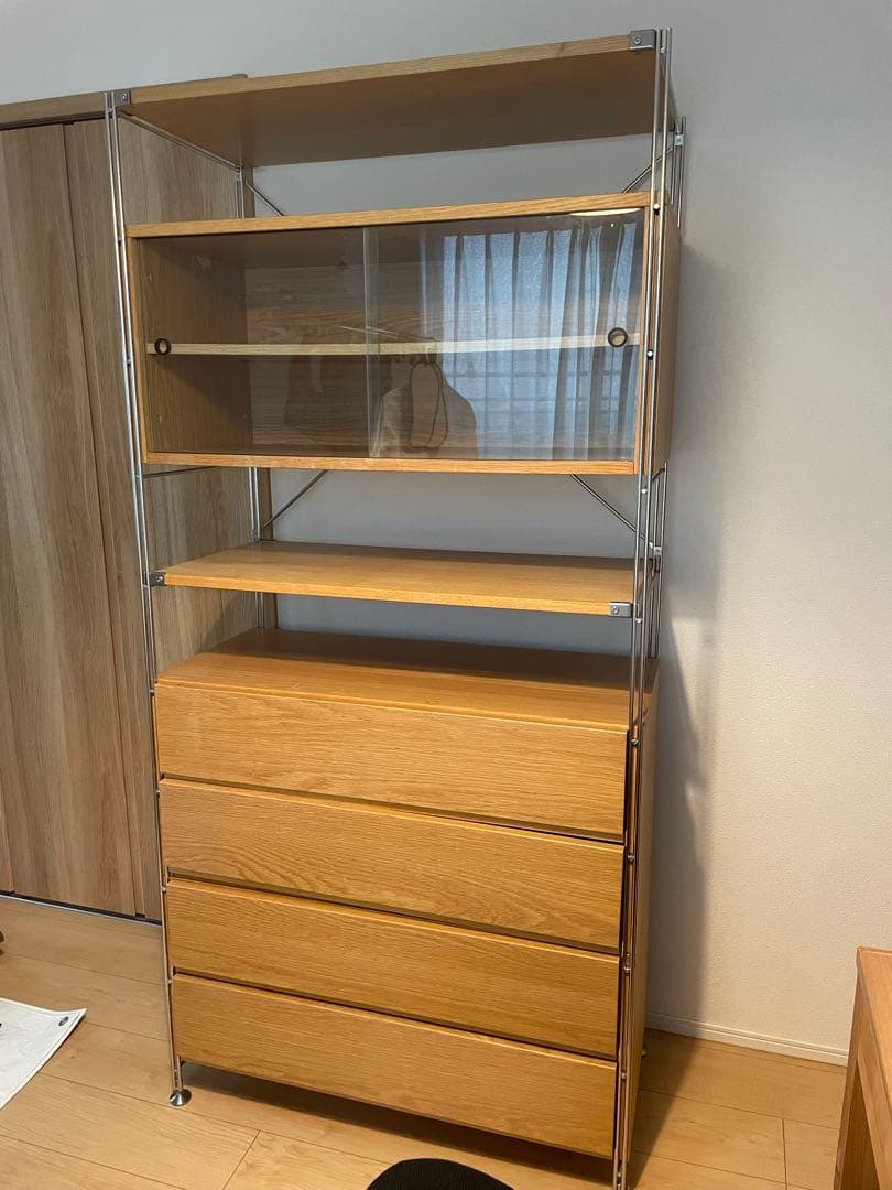 無印良品　ステンレスユニットシェルフ　オーク材棚