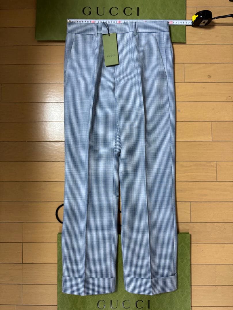 (最終価額) GUCCI 青と白のチェック スラックス