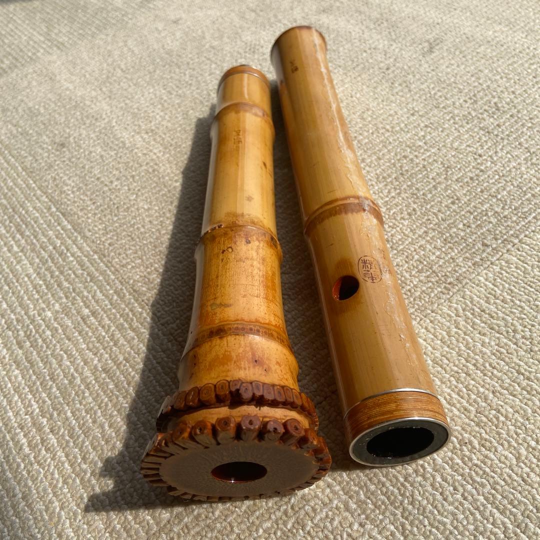 尺八本体 竹製 206 一尺八寸管　唄口金巻き　精華銘四印　ジャンク品