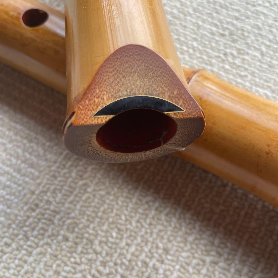 尺八本体 竹製 206 一尺八寸管　唄口金巻き　精華銘四印　ジャンク品