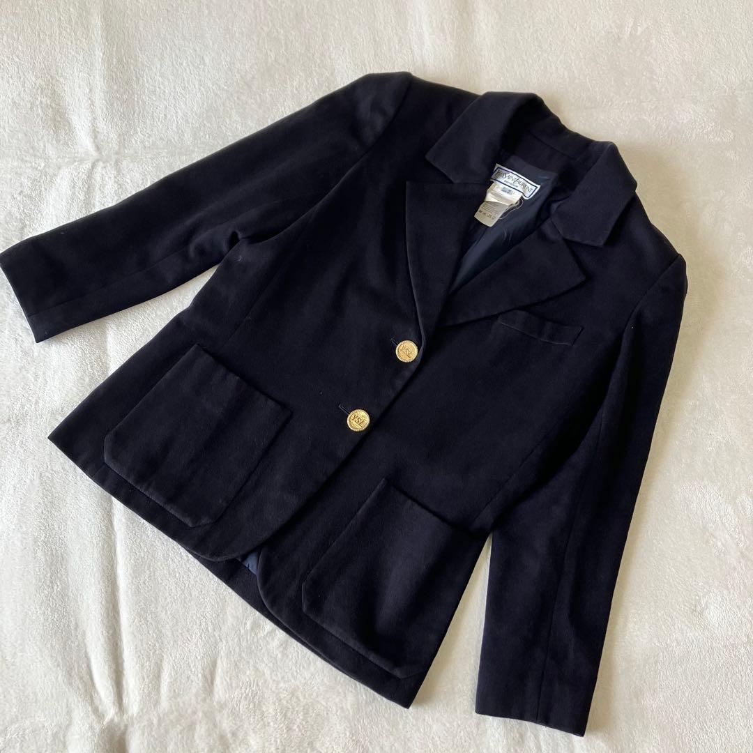 ★美品★イヴサンローラン　ジャケット　42 カシミヤ混　金ボタン　ロゴボタン