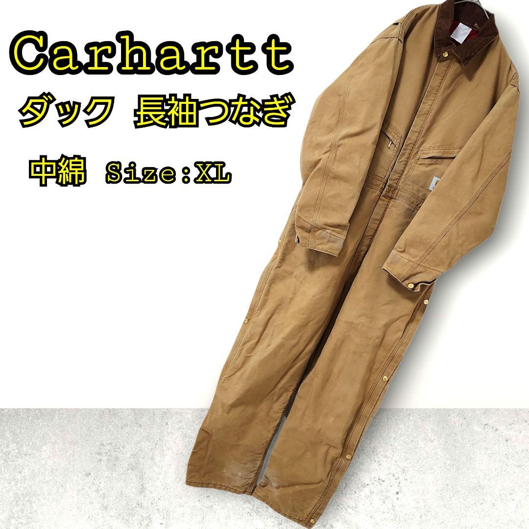 ☆nqnq☆Carhartt ダック 長袖つなぎ 中綿 ワンポイント