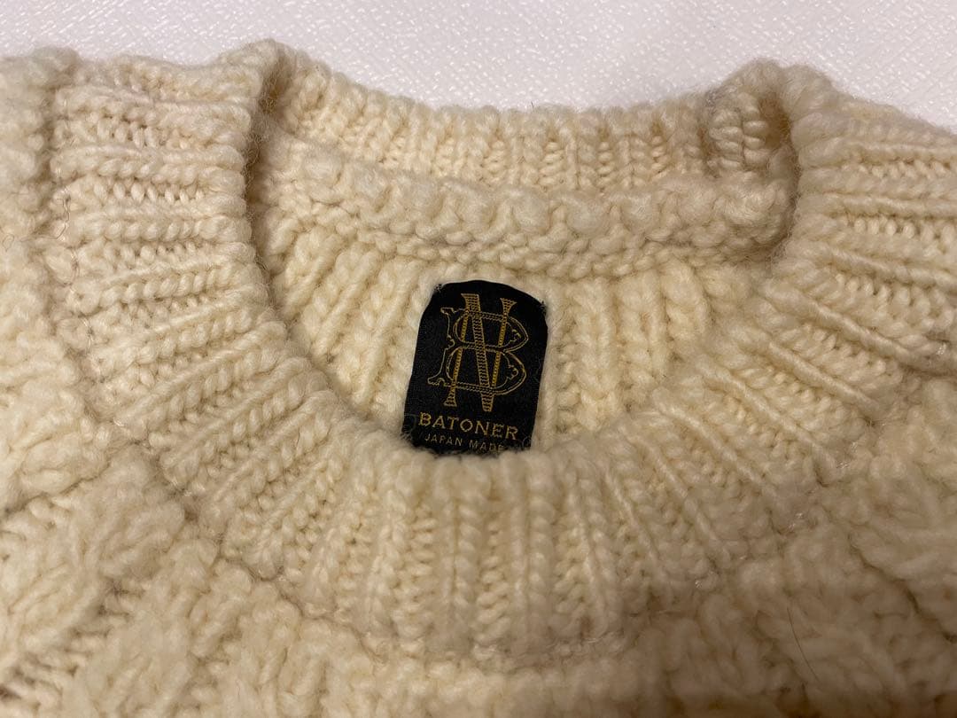 BATONER アイボリー アランニットセーター