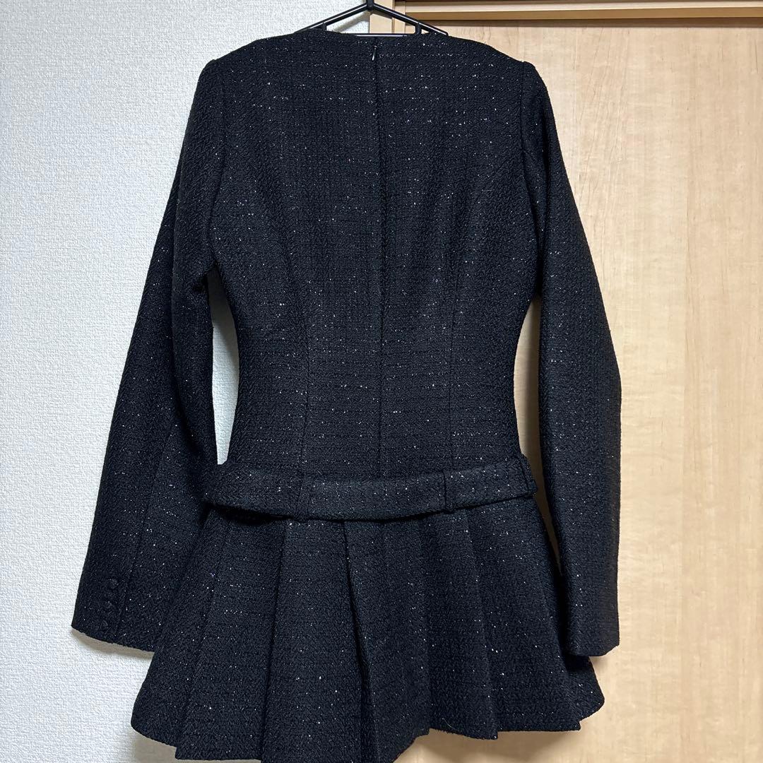 当日発送⭕️ダーリッチ　ボックスプリーツツイードミニワンピース ブラック free