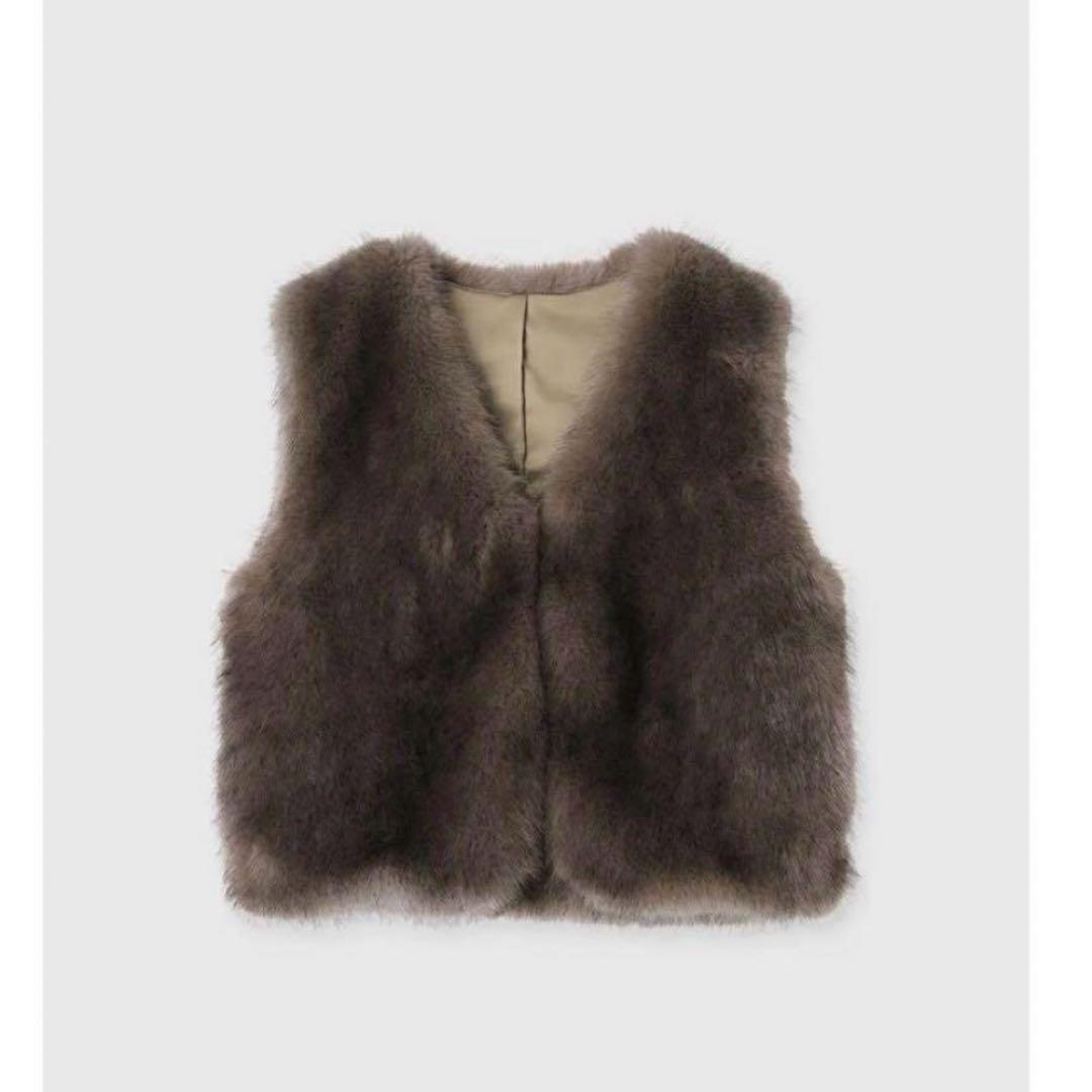 【美品　1度着用のみ】anuans ショートファーベスト　チャコールブラウン