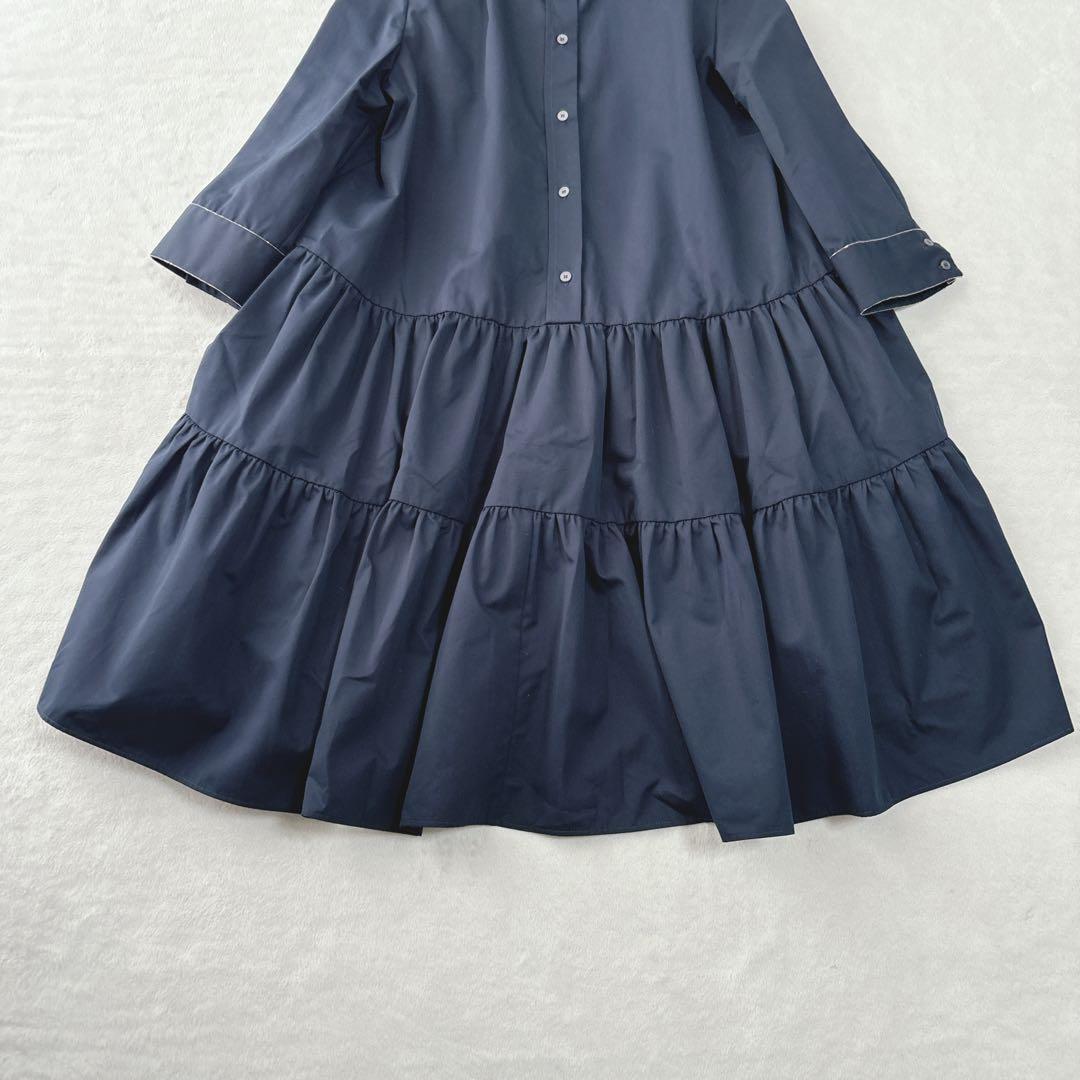 【美品】ファビアナフィリッピ　ワンピース　フリル　Aライン　ボタンダウン　紺色