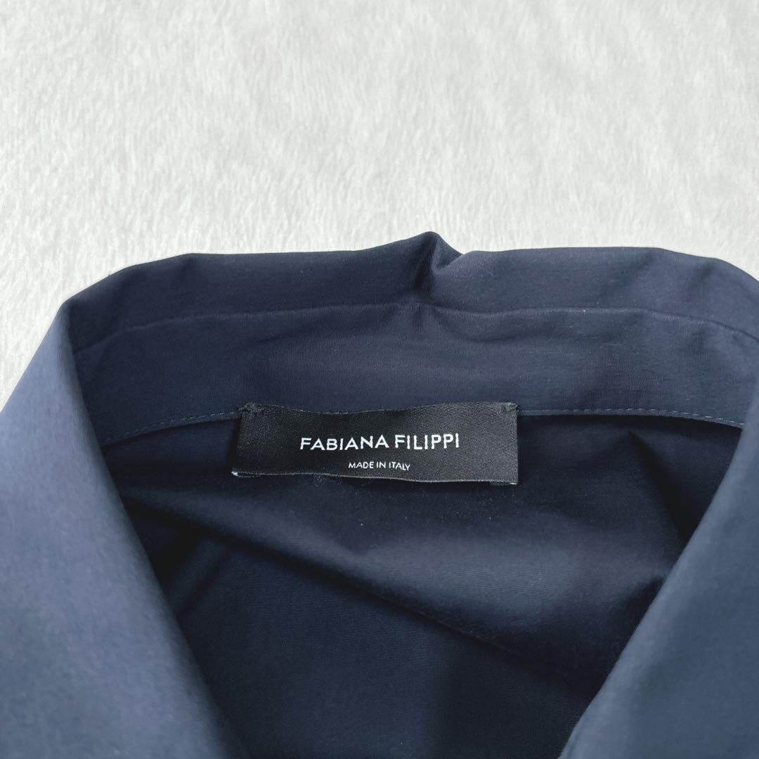 【美品】ファビアナフィリッピ　ワンピース　フリル　Aライン　ボタンダウン　紺色