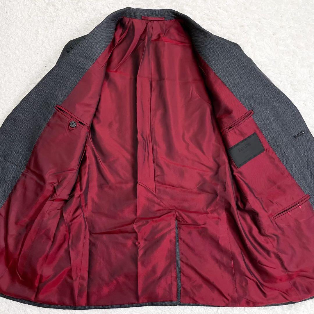 美品PRADA スーツ 46-8C チャコールグレー バーズアイ イタリア製
